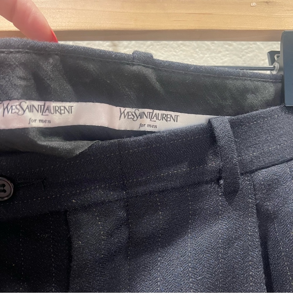 YSL Men’s Navy Blue Pinstriped Wool pants 33x27 - Picture 4 of 12